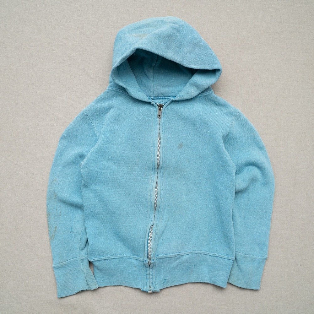 Vintage 50s 60s Zip Up Hoodie Youth Small Distressed Blue Overlock Stitch Talon